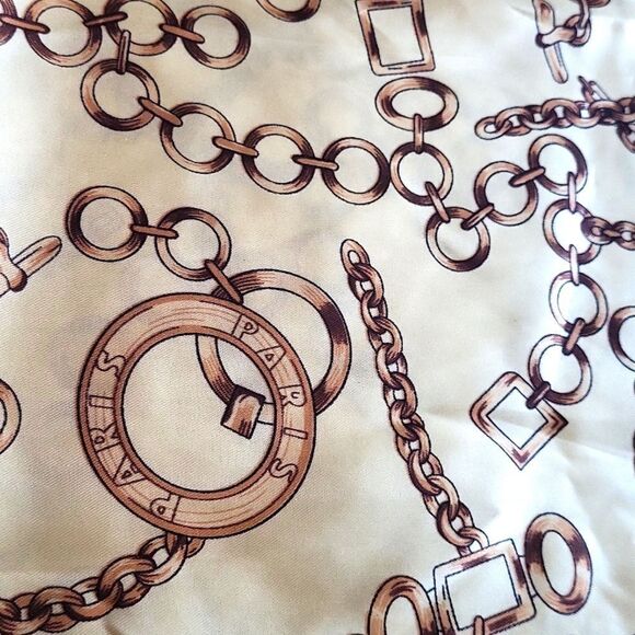 Vintage Style Chain Print Square Scarf Beige and Brown Elegant Satin Neckerchief - Picture 6 of 9